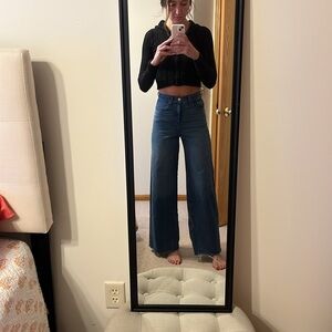 Express Raw Hem Wide Leg Jeans